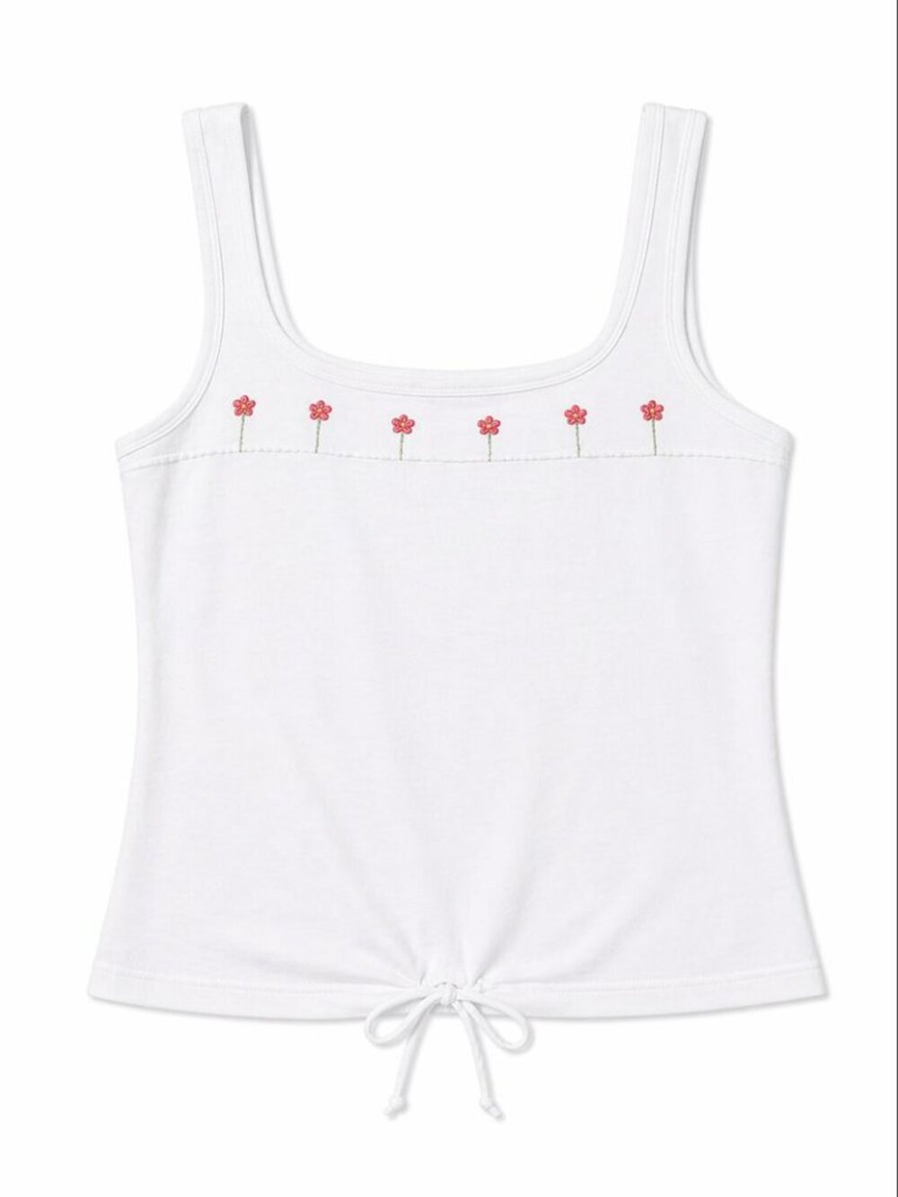 White Knit Top With Tiny Embroidered Flowers